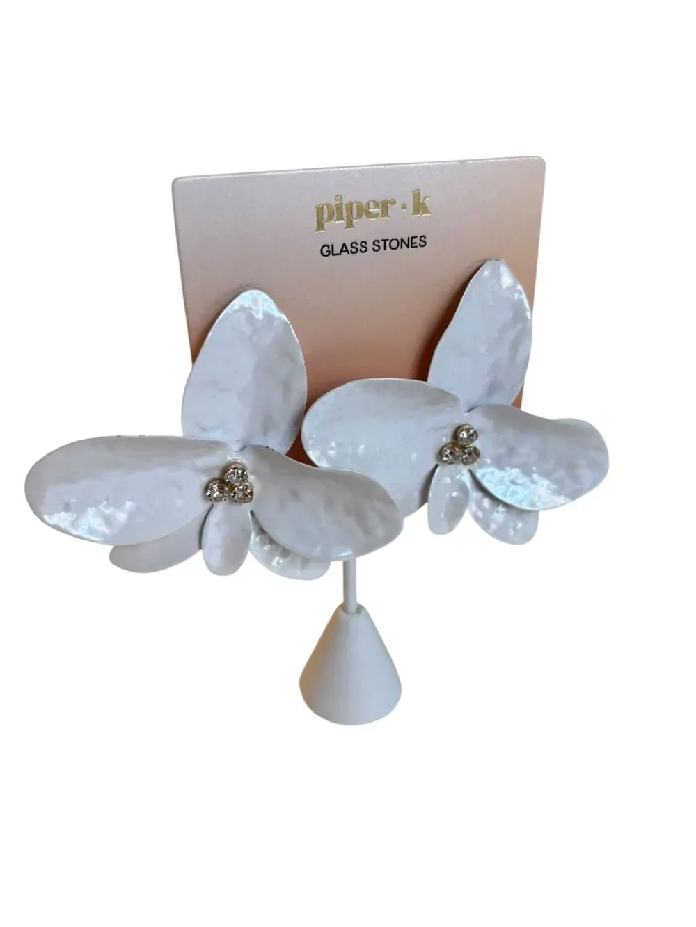 Pearlescent  & Textured Oversized White Orchid Blossom Earrings.